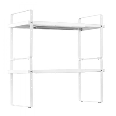 Adjustable Kitchen Cabinet Shelf Organizer, Expandable 2 Tier Cabinet Shelf, Stackable Countertop Organizers and Storage Shelf Risers, Pantry Organizers for Kitchen Bathroom Office, White