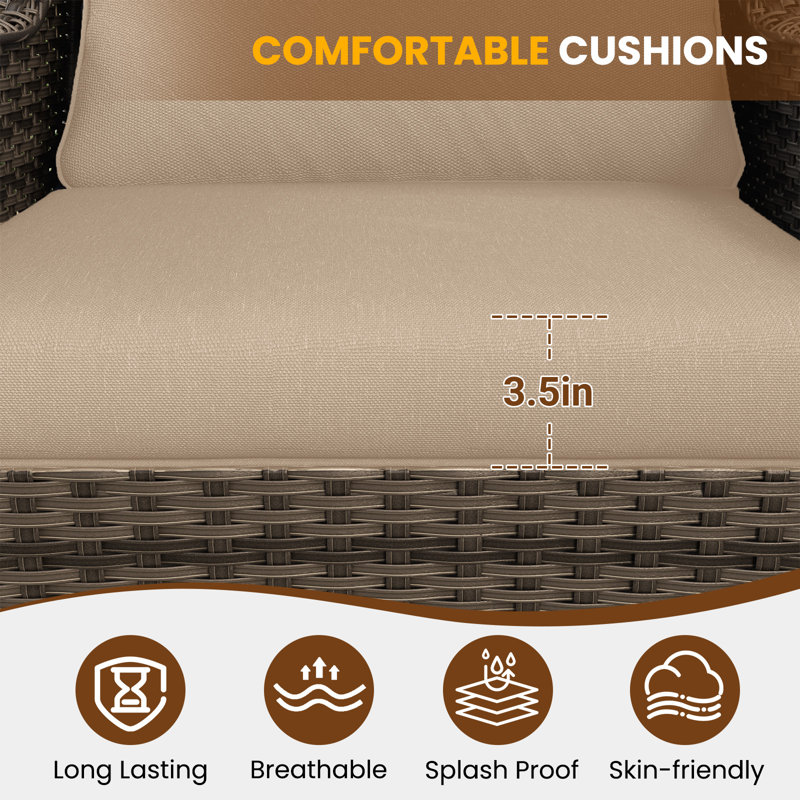 Ensemble de conversation d'extérieur pivotant surdimensionné pour 2 personnes avec coussins Samya, Beige