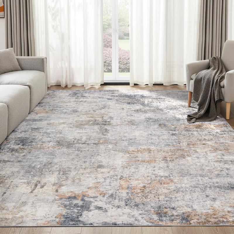 Tapis bohème neutre lavable Dagmar, Grey;Orange, Rectangle 10 pi x 12 pi