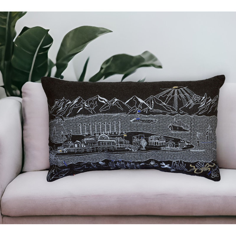 Coussin lombaire 24 po London Nighttime Skyline, Noir / gris