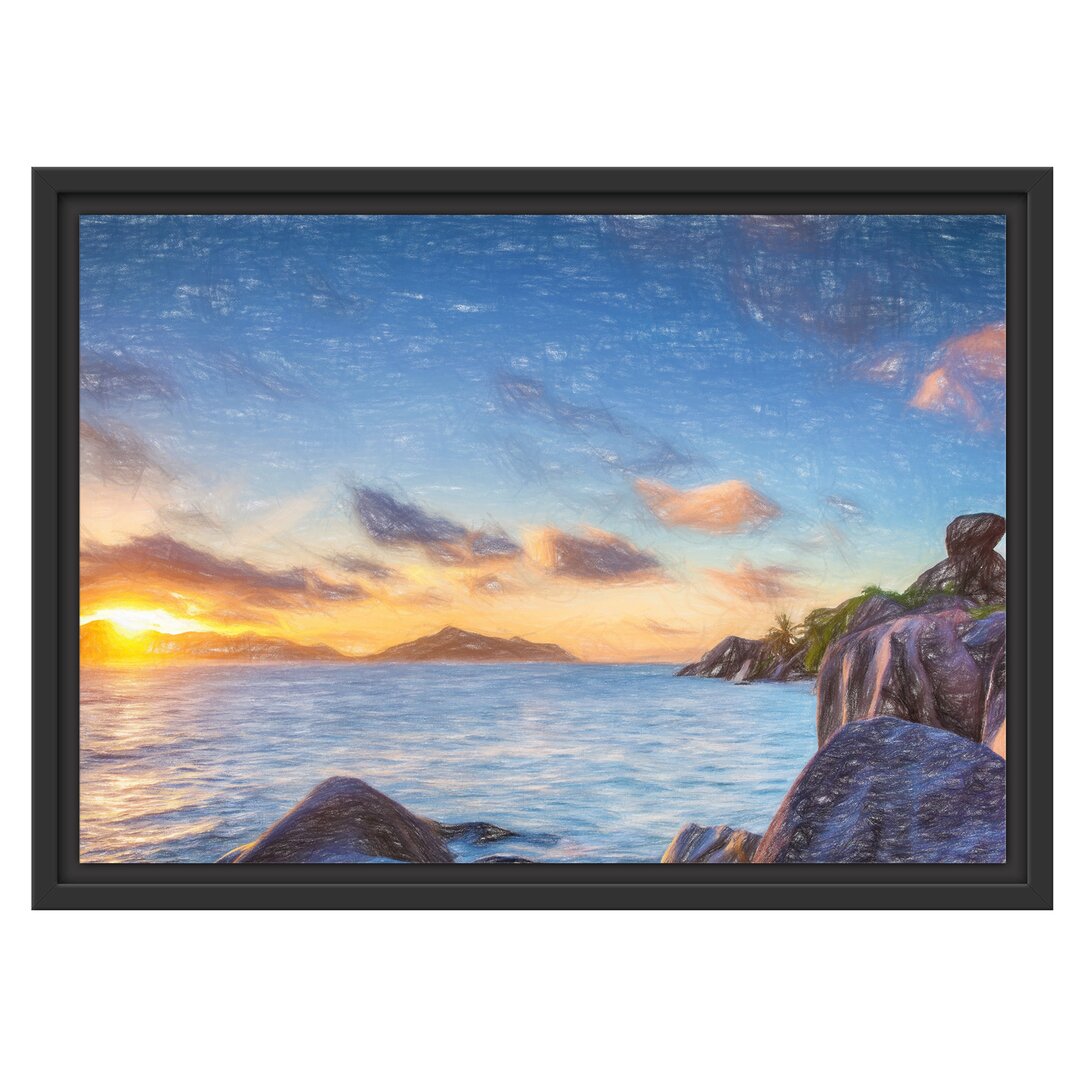 Gerahmtes Wandbild Sonnenuntergang Seychellen