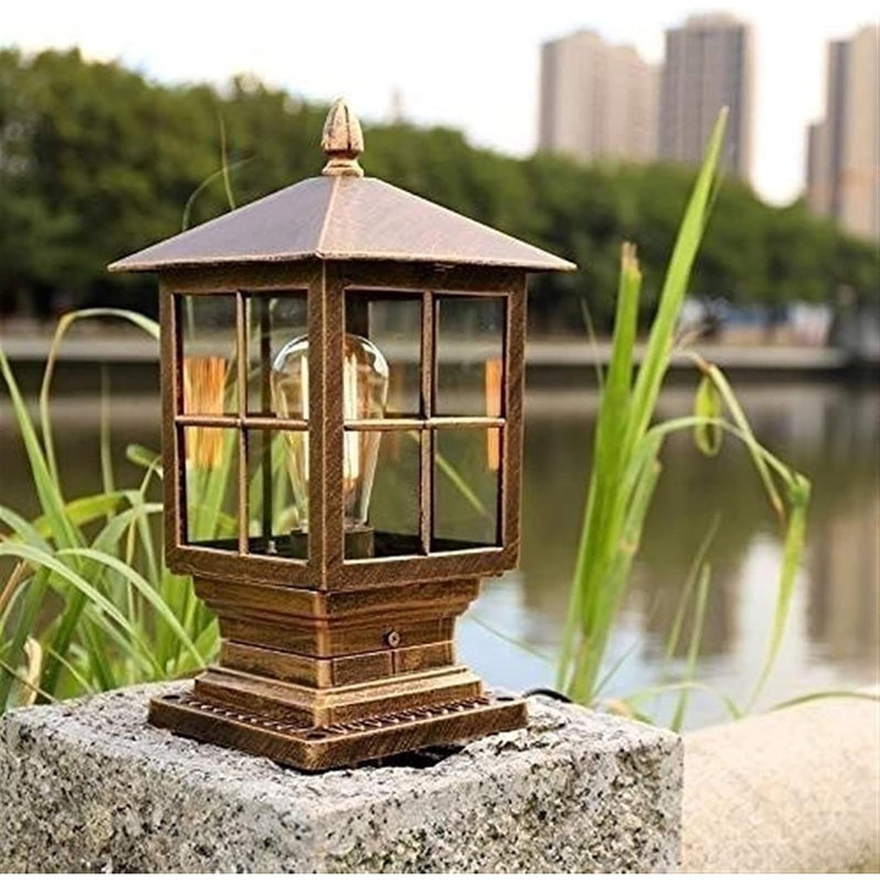 Modern Exterior Pillar Lights - Outdoor Garden Patio Post Lights With Glass Lampshade