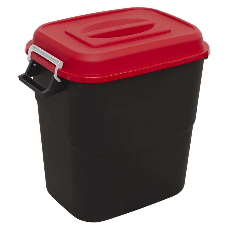 Plastic Manual Lift Kitchen Trash Can, 75, Black/Red