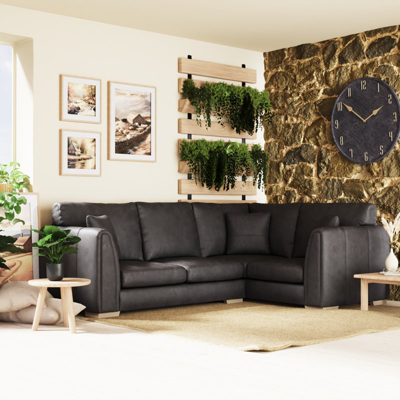 Bablu 4 Seater Faux Leather Corner Sofa , Left Hand Facing, Charcoal