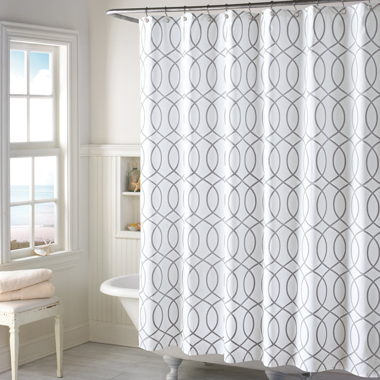 Marinello Polyester Geometric Single Shower Curtain + Hooks