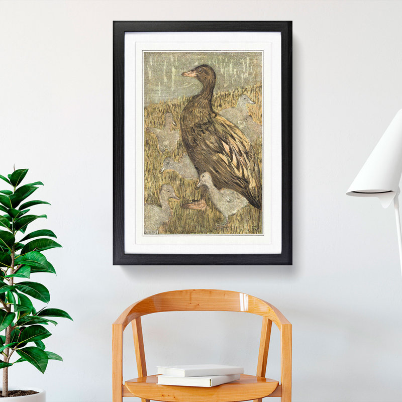 Duck with Chicks by Theo Van Hoytema - Picture Frame Painting, 48cm H x 36cm W x 2cm D, Black Framed