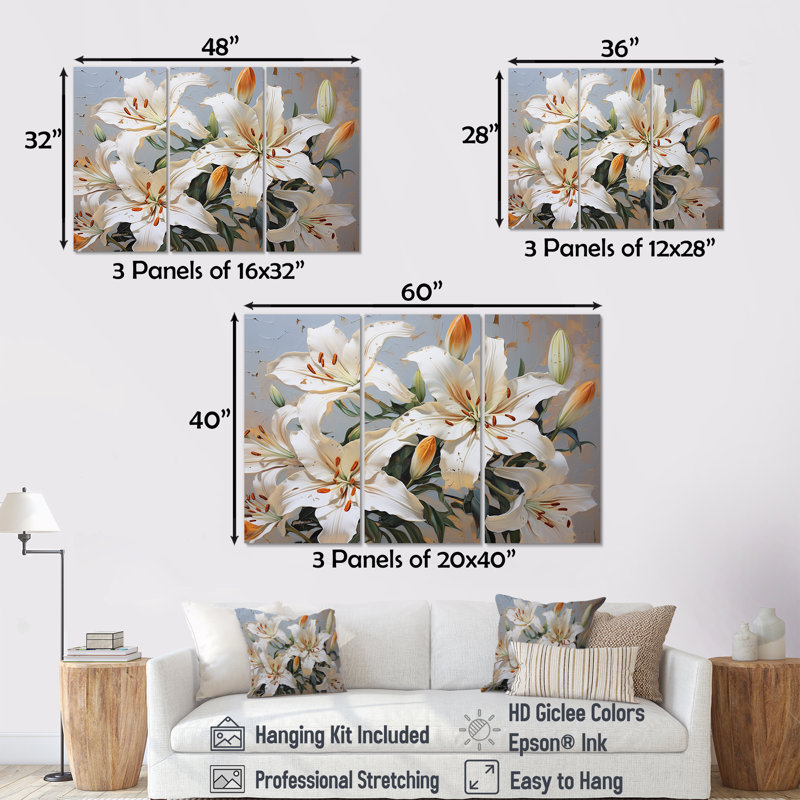 «Beige Lilies Simple Tranquility - Lilies», ensemble de reproduction d'art mural, H 28 po x l 36 po x P 1 po