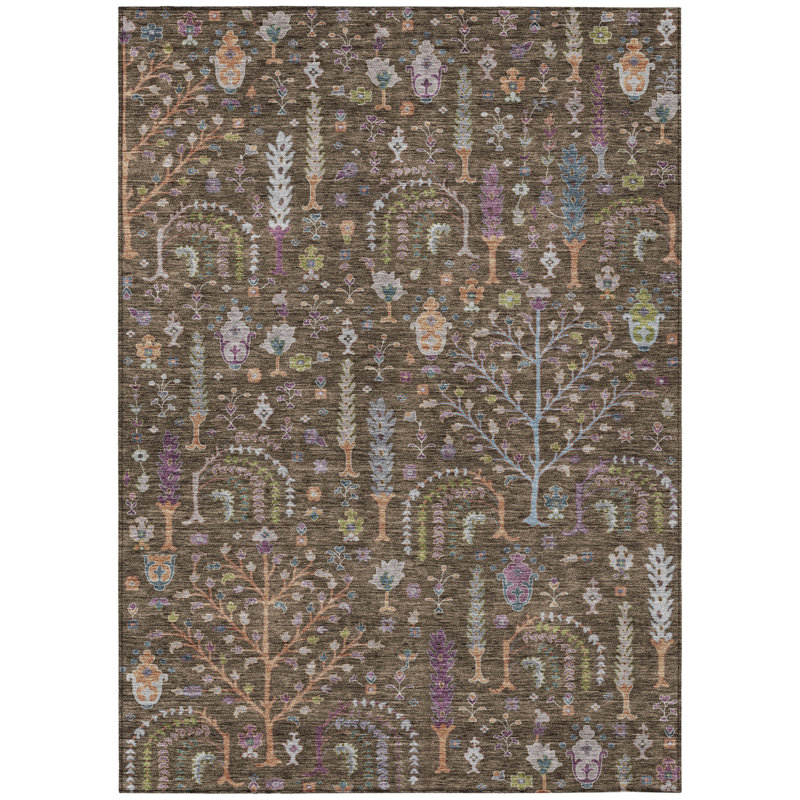 Tapis extérieur lavable floral mauve et bleu 9 pi x 12 pi brun
