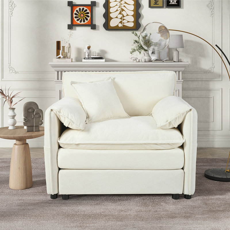 Fauteuil 41,73 "avec 1 coussin décoratif et fauteuil de lecture moderne, Beige, Non