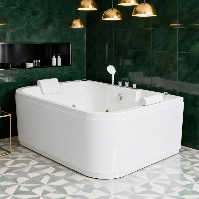 2 Bathtub With 16 Hydromassage, Led Floor , And Heater For A Peaceful Bath 61 Acrylic 2 Persons 16 Water Jets, Serene Lights, Built-In