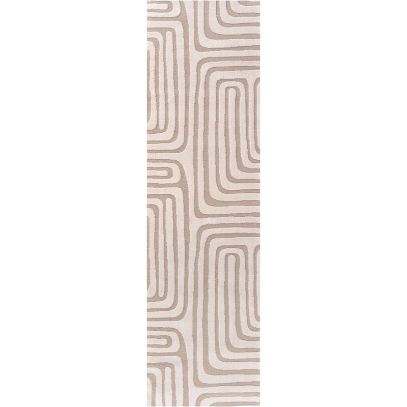Loft Modern Curved Line Living Room Area Rug and Runner Soft Pile, Runner 80 x 300 cm, Beige/Ivory