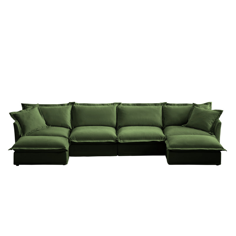 Canapé, repose-pieds en chenille, 3, Chenille verte, H 34,6 po x l 120 po x P 33 po