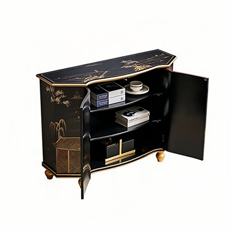 Black Hand-Painted Accent and Buffet Cabinet