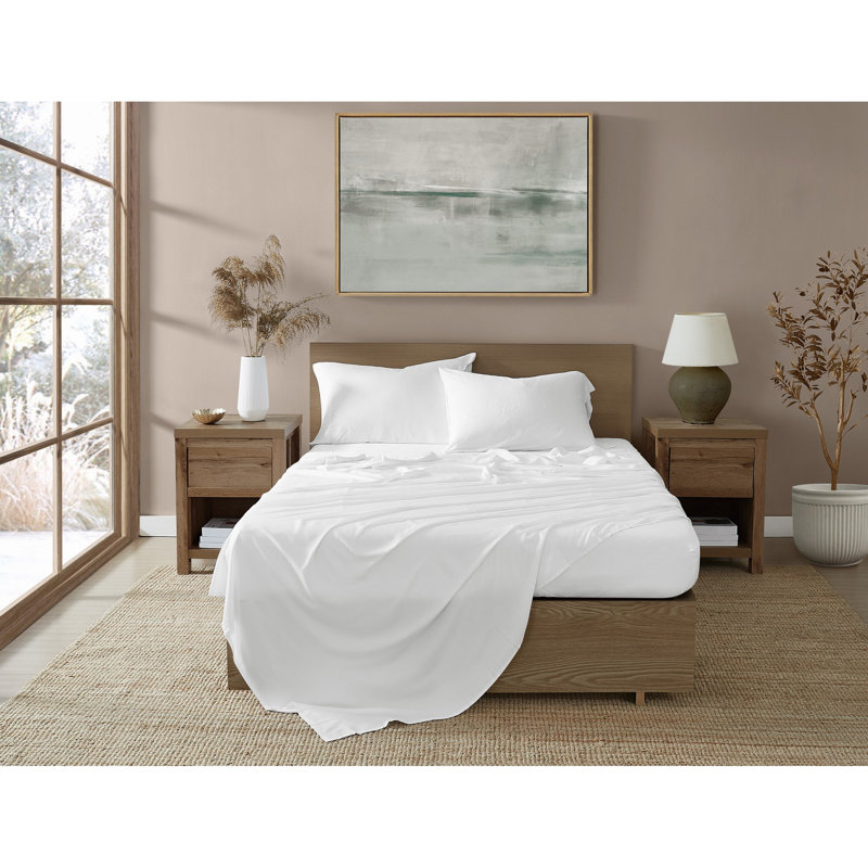 Ensemble de draps 300 fils Brooklyn, Ensemble de draps pour grand lit avec 2 taies d'or, Blanc