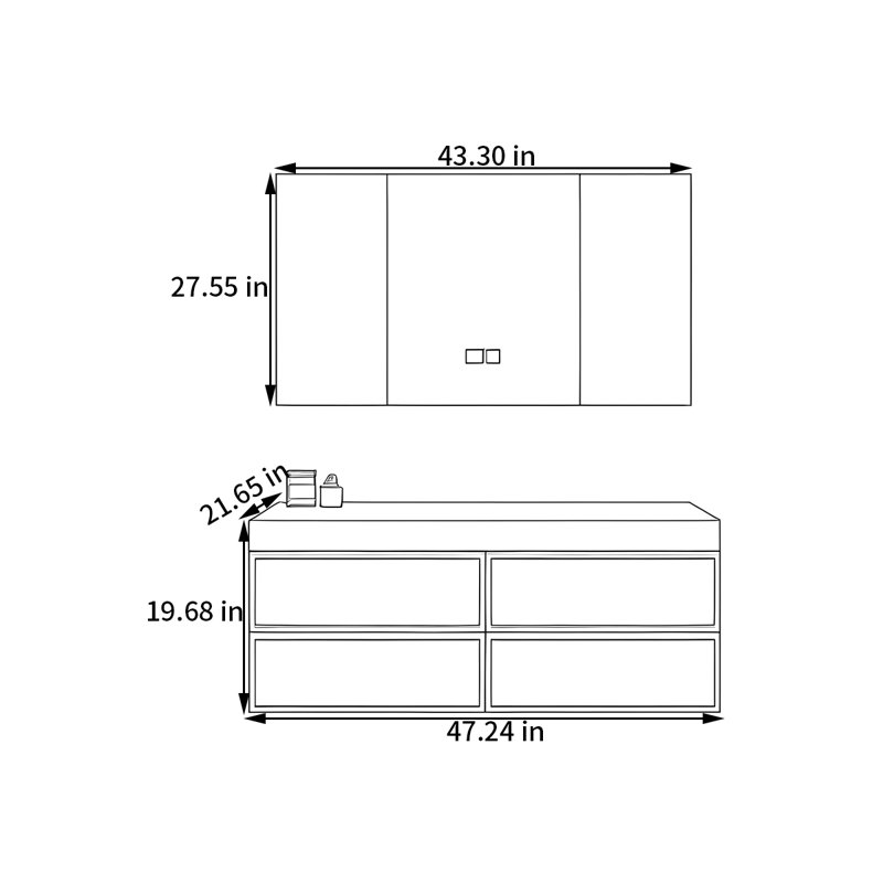 Armoire de salle de bain japonaise, Blanc, H 19,68 po x l 47,24 po x P 21,65 po