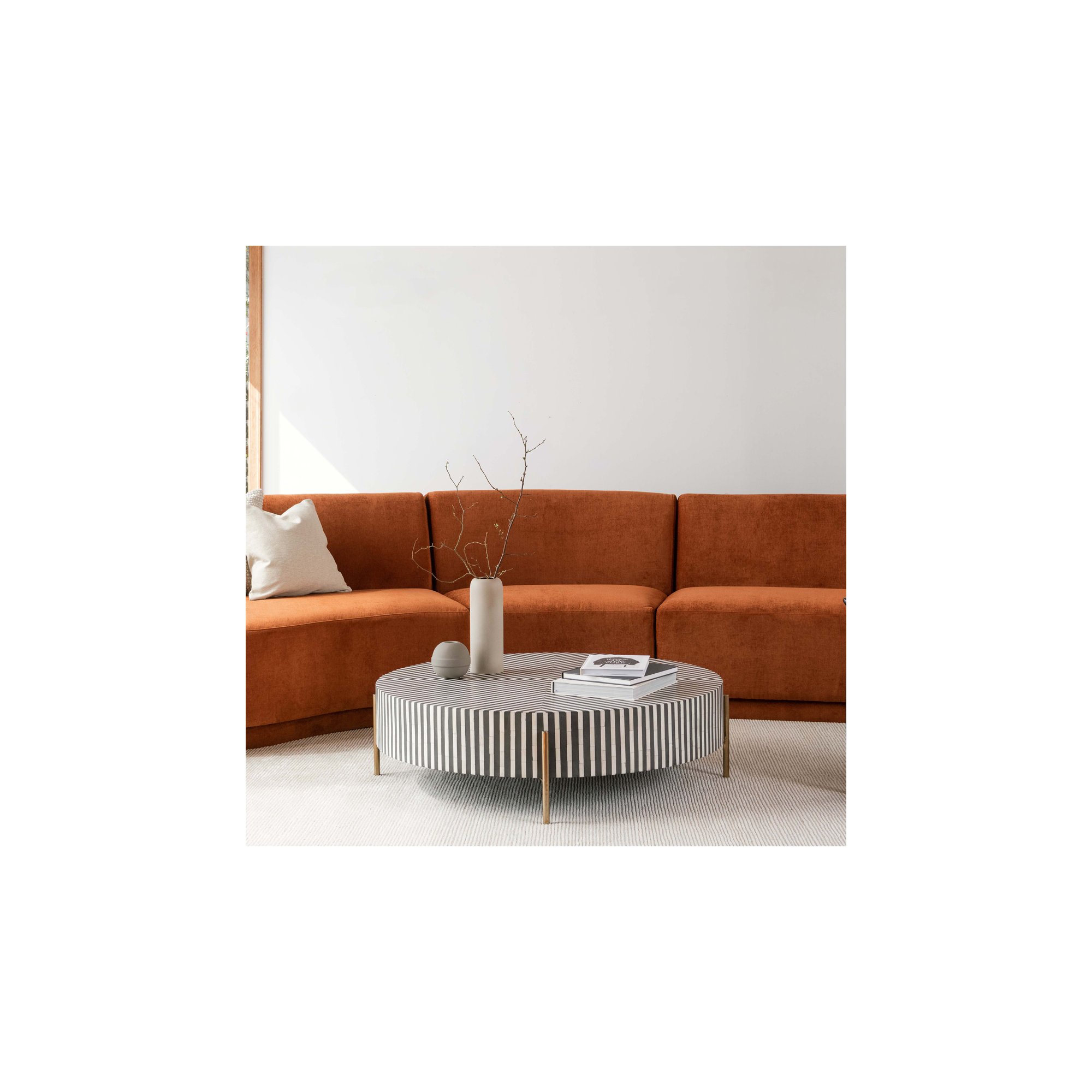Bron Round Bone Inlay Coffee Table, 12" H x 48" L x 48" W