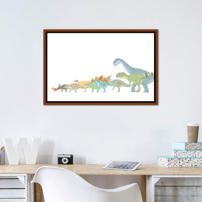Dessin au crayon illustrant divers dinosaures et leurs tailles comparatives par Alice Turner - impression d'art graphique