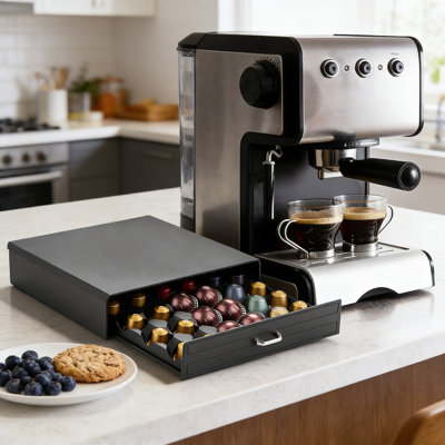 Coffee Pod Holder Drawer With 30 Capsule Capacity, Universal Organizer Compatible With Nespresso Original/Vertuoline And Keurig K-Cup Pods, Space-Saving Countertop Storage