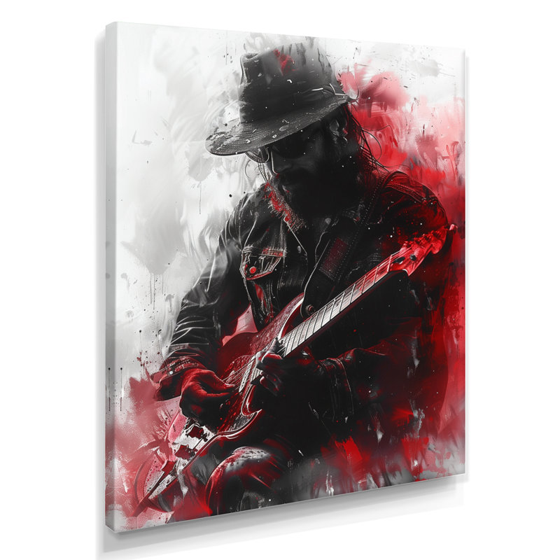 «Grey Red Music Rock», reproduction d'art mural, Toile tendue, H 16 po x l 32 po