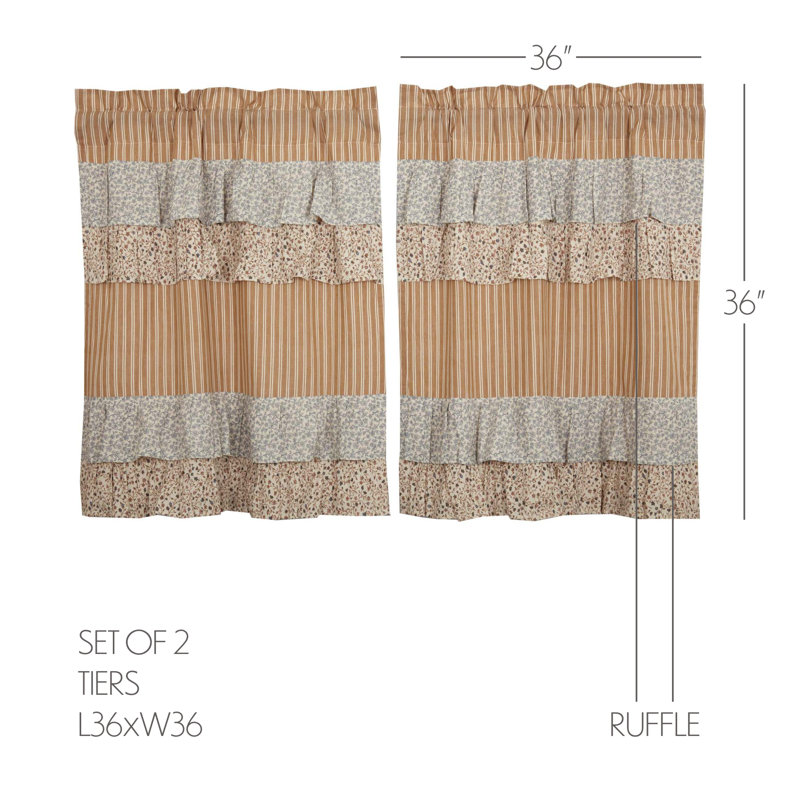 Rideau de café en coton Charla, Or / bleu marine / crème, l 36 po x L 36 po