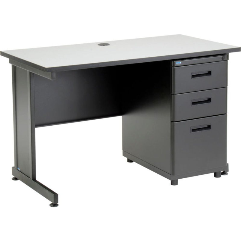 Bureau avec 3 tiroirs, Gris, H 30 po x l 48 po x P 24 po