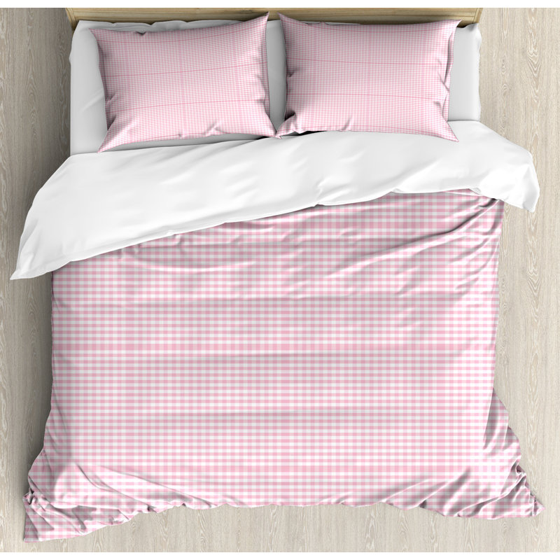 King Size Pale Pink and White Gingham Duvet Cover Set