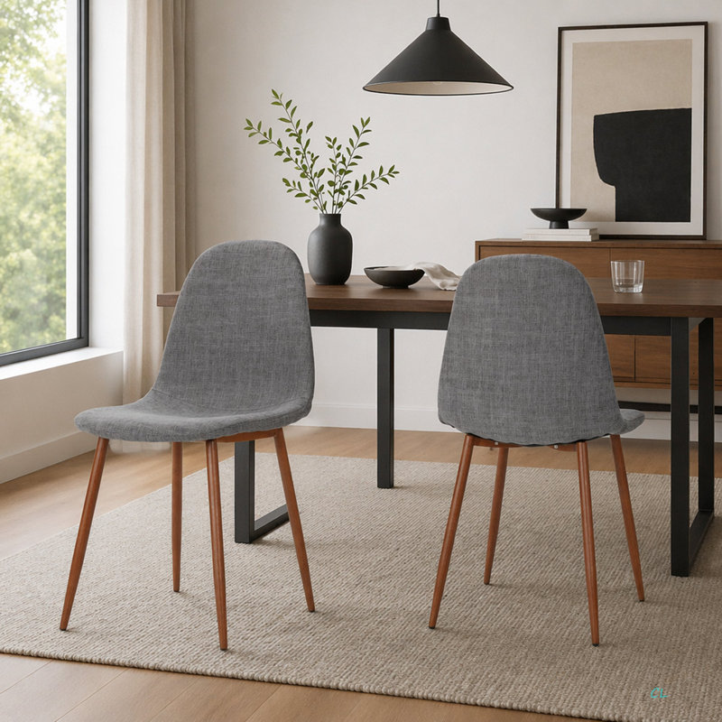 Mid-Century Modern Fabric Upholstered Dining Chairs, Set Of 2