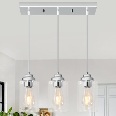 Luminaire suspendu en verre transparent 3 lumières pour îlot de cuisine
