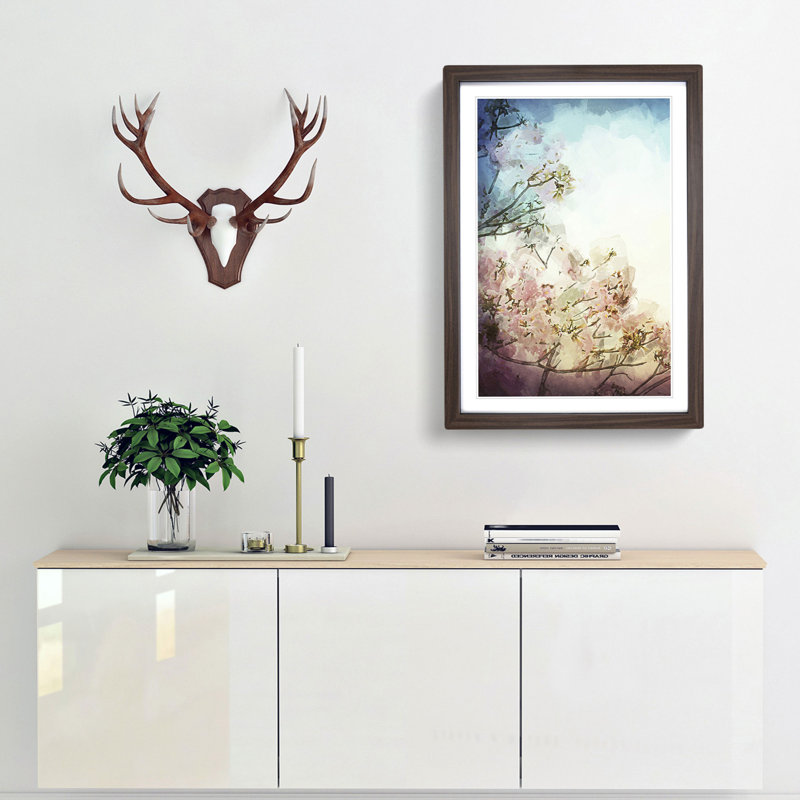 Pretty Pink Cherry Blossom Tree in Abstract - Framed Print, 50cm H x 35cm W x 2cm D, Walnut