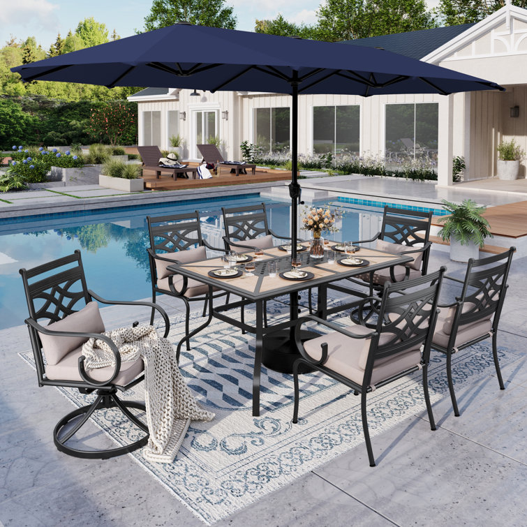 Bjartmar Rectangular 6 - Person 60'' Long Dining Set With Cushions And Umbrella