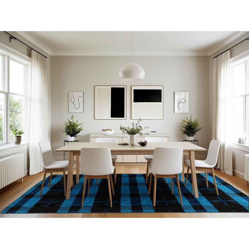 Tapis damier noir lavable à la machine, Rectangle 7 pi x 10 pi