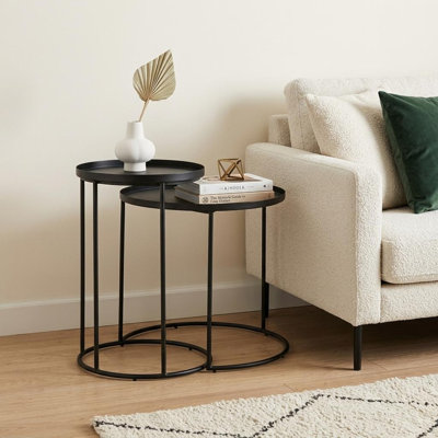 Ensemble de deux tables gigognes rondes en fer noir
