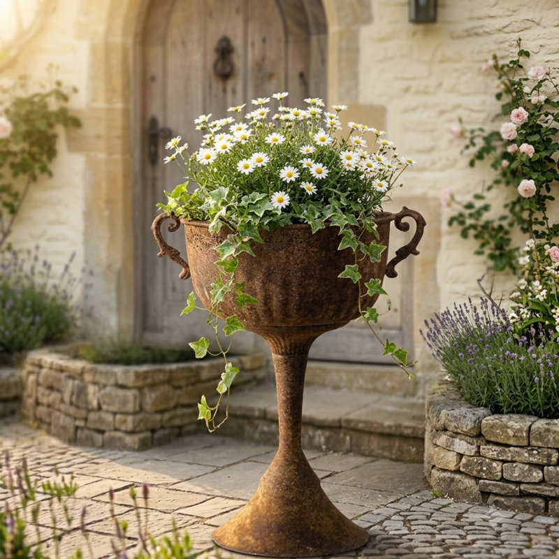 Rustic Distressed Iron Plant Pot , tall