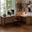 Bureau en bois massif en forme de L brun noyer + en rotin +-1124531164-1124531166