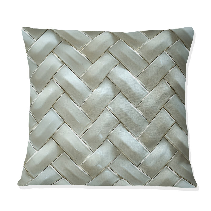 White Grey Herringbone - Glam Throw Pillow, 18"H x 18"W