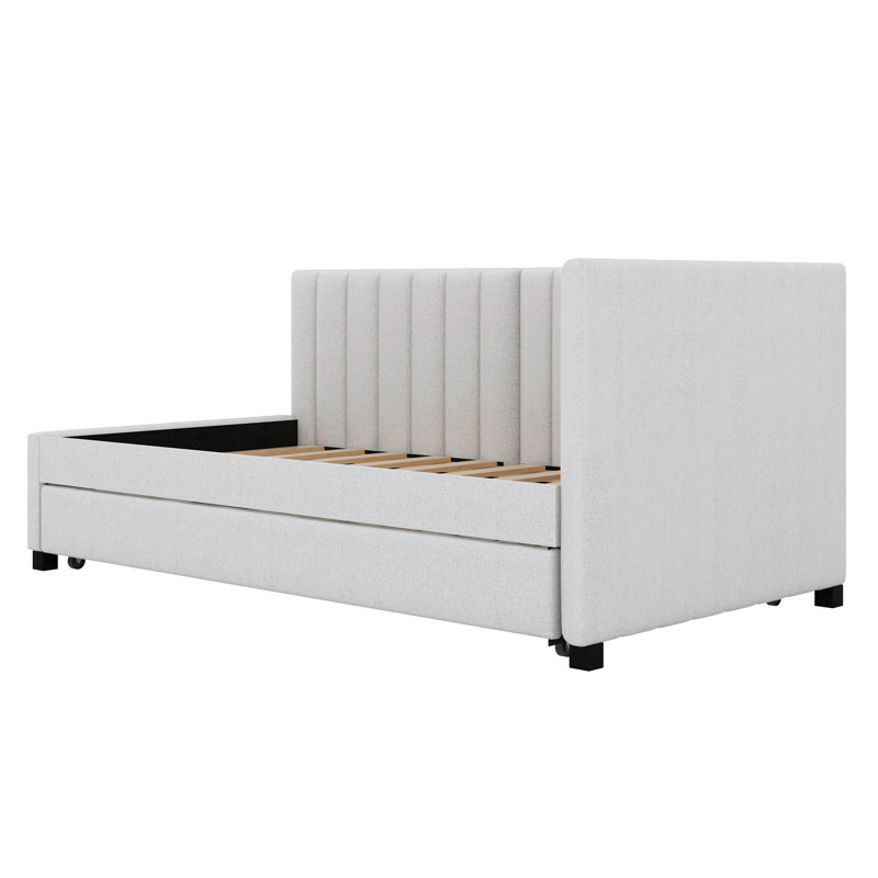 Upholstered Twin Size Daybed with Trundle, Beige