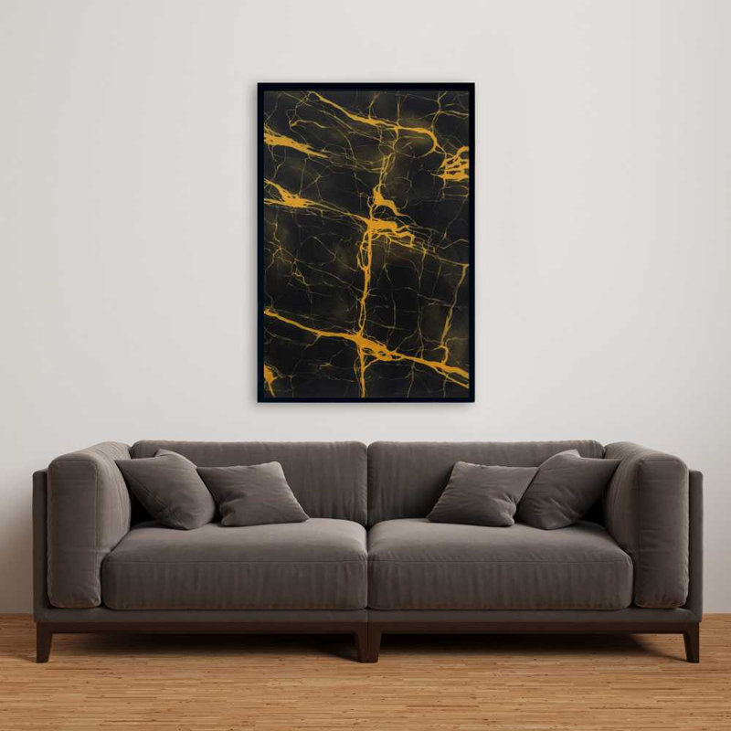 Black and Gold Marble Texture | Modern Office Framed Canvas