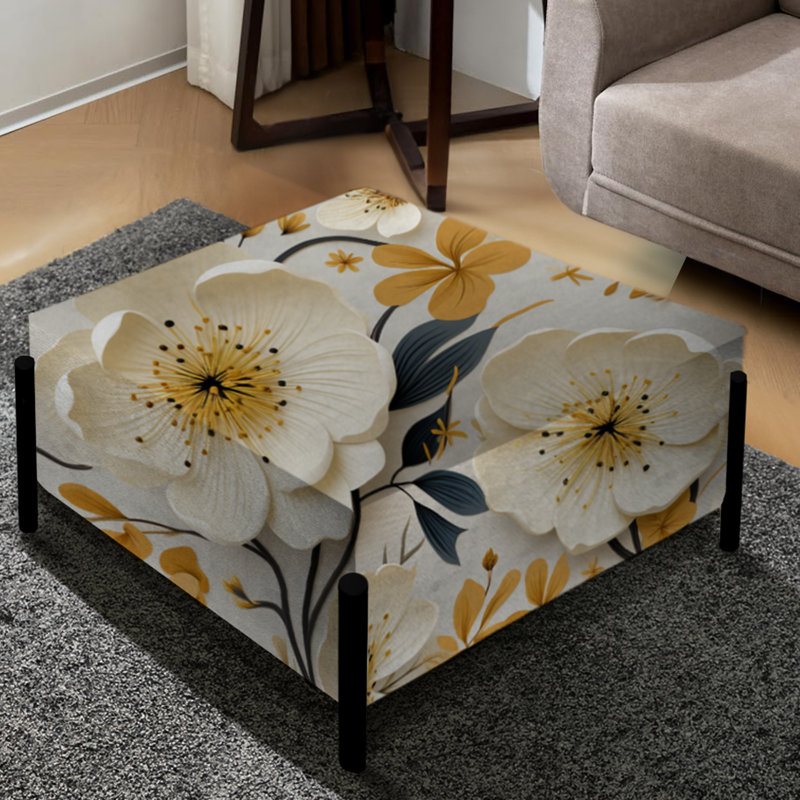 Ivory Poppies Playful Blossoms - Grand repose-pieds carré floral
