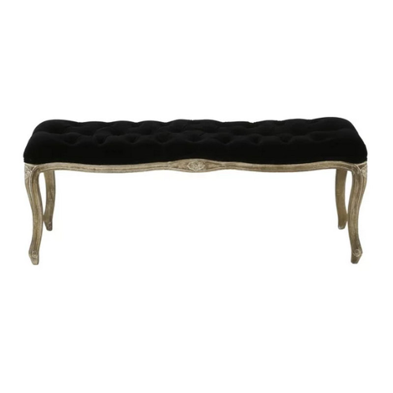 Repose-pieds de banc Kopa, capitonné noir, bois brun, pieds incurvés, 46 po