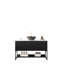 Meuble-lavabo 48 po, meuble de rangement autoportant avec 3 portes et tablette ouverte, cuve en céramique noire avec motif en pierre et comptoir en pierre frittée blanc de Carrare, noir (nouveau SKU)