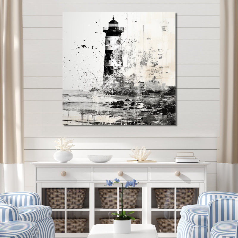 Mystérieux phare noir et blanc, Toile tendue, H 16 po x l 16 po x P 1 po