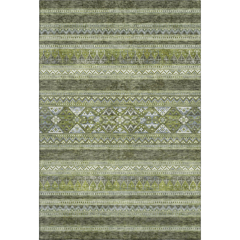Premium Machine Washable Prisco Olive Rug, Rectangle 10' x 14'