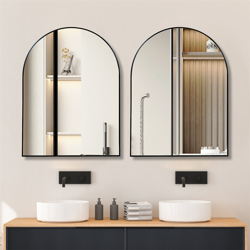 30X40 Inch  Metal Framed Arched Bathrrom Mirror For Wall. (Includes Mirror Only), Black, 30" x 40"