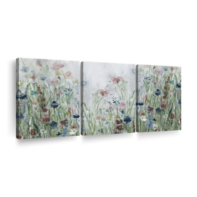 Ensemble de 3 champs de fleurs sauvages sur toile