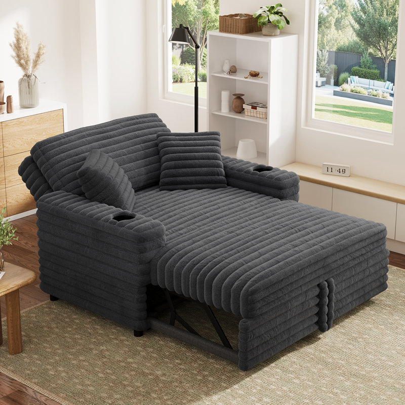 Canapé-lit rembourré en fausse fourrure, Tissu horizontal en fausse fourrure gris