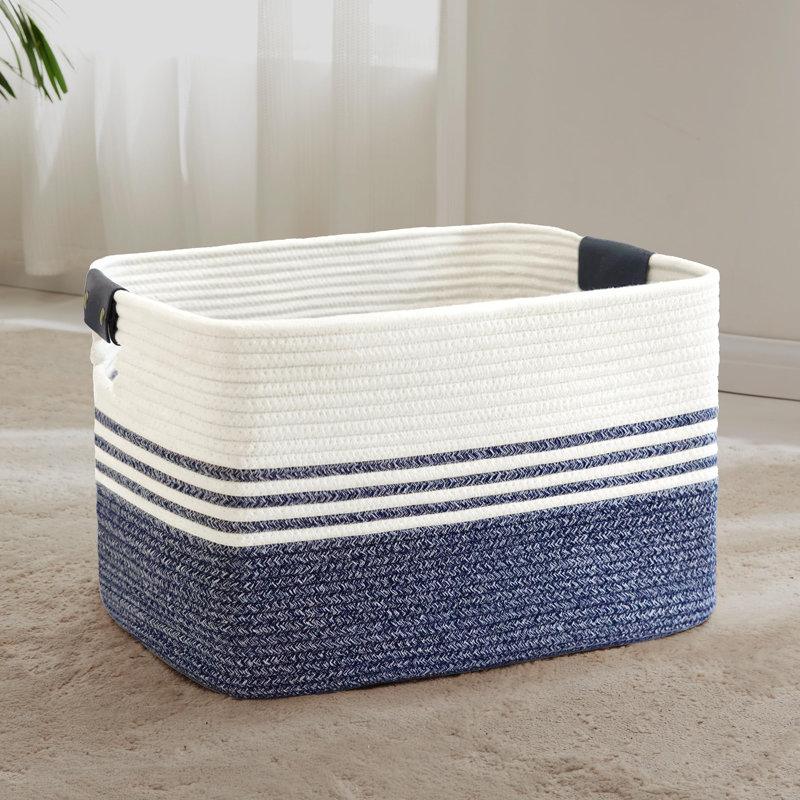 Large Woven Rope Laundry Basket,1(Denim Blue)