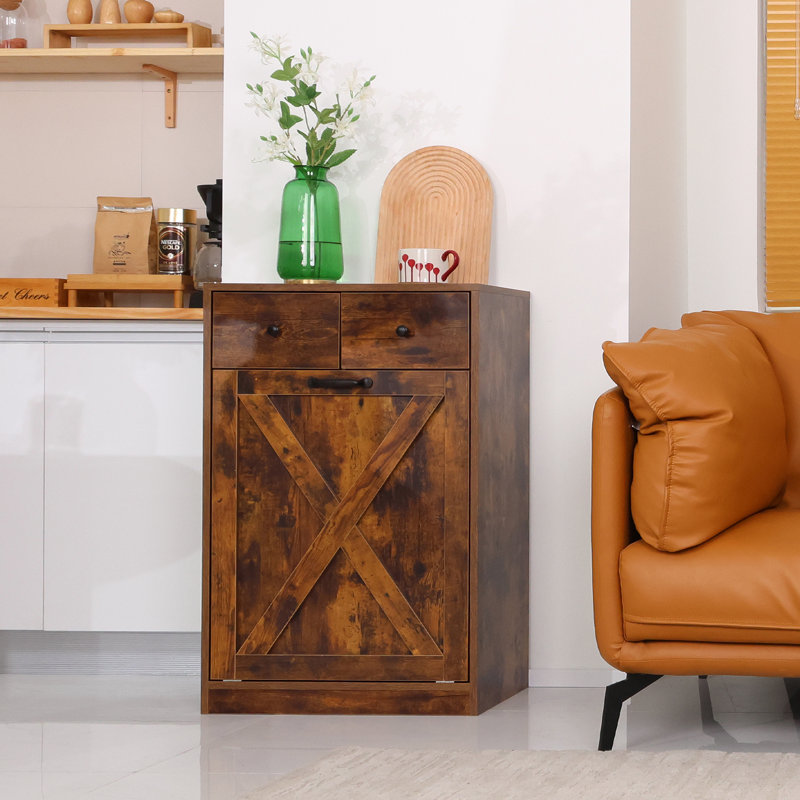 10 Gallon Wooden Tilt Out Open Kitchen Trash Can Cabinet (Not include trash can), Rustic Brown
