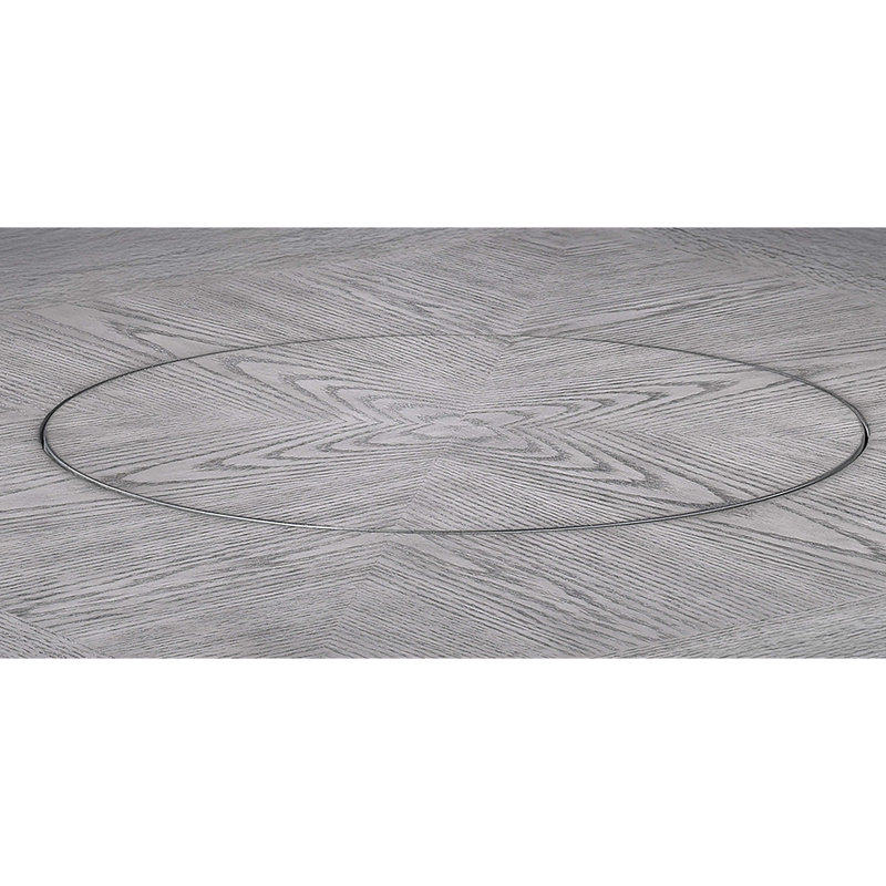 Table de style classique, ronde de 60 pouces avec abattants, gris et blanc antique, tablettes intégrées, hauteur de comptoir pour la cuisine
