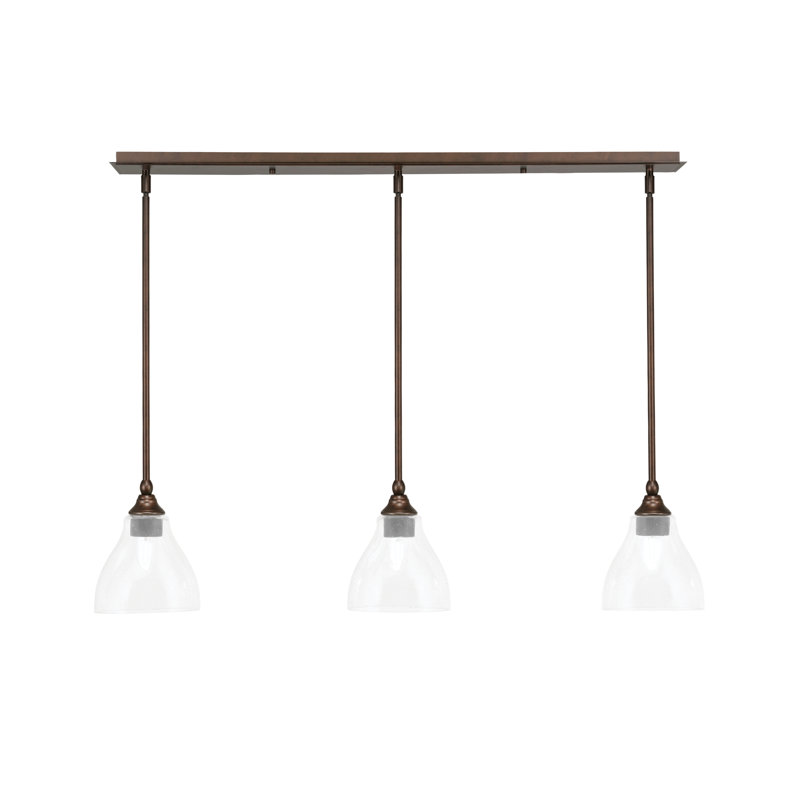 Luminaire suspendu linéaire à 3 lumières avec tige en verre transparent 6,25 po, H 8 po x l 38,25 po x P 6,25 po, Bronze