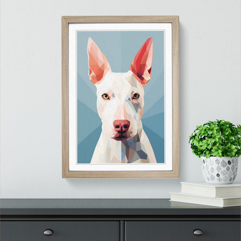 English Bull Terrier Minimalism - Single Picture Frame Print on Wood, 64cm H x 46cm W x 2cm D, Oak